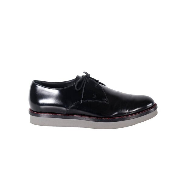 Tod's Women 39.5 Black Lace Up Platform Loafers Rubber Sole Glossy Leather Shoes - Picture 11 of 11